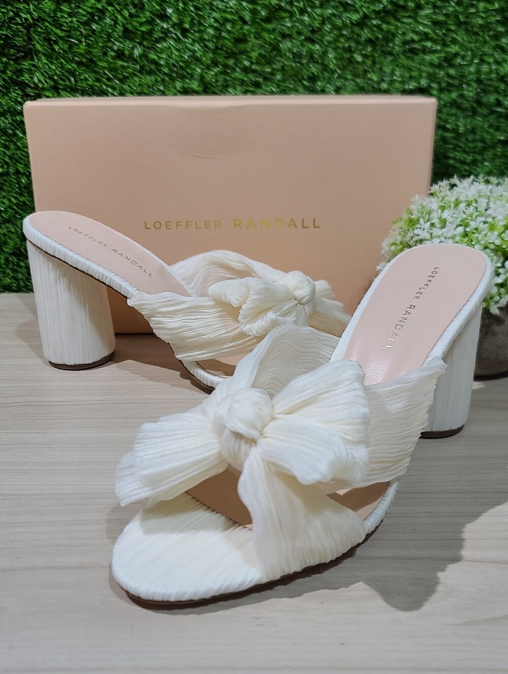 Loeffler Randall Penny Pleated Bow Sandals / Pearl US Women's 10 B NEW